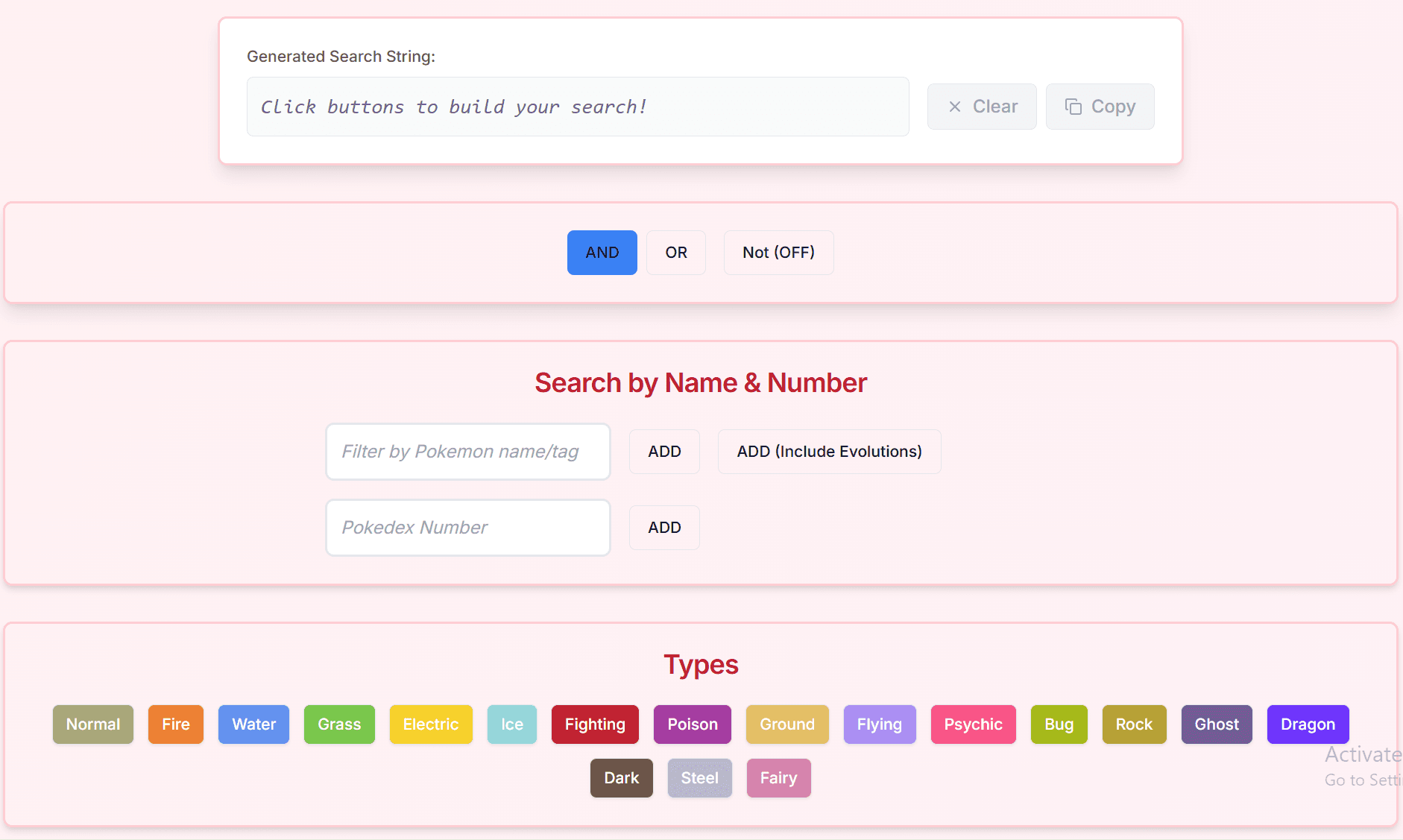 Pokémon Go Search String Builder
